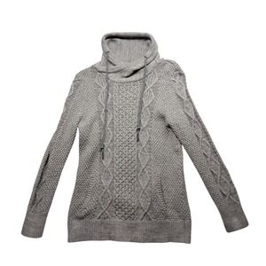 L.L. Bean Signature‎ Sweater Women's Small Gray Funnel Neck Cable Knit Kangaroo